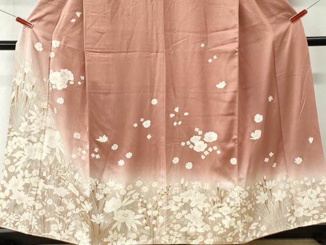 平和屋着物●訪問着　刺繍　牡丹草花文　暈し染め　金彩　正絹　逸品　CABK7491yc