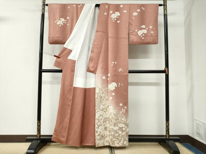平和屋着物●訪問着　刺繍　牡丹草花文　暈し染め　金彩　正絹　逸品　CABK7491yc