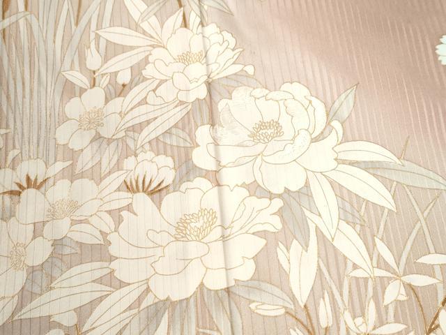 平和屋着物●訪問着　刺繍　牡丹草花文　暈し染め　金彩　正絹　逸品　CABK7491yc