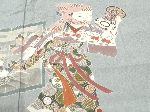平和屋着物●豪華色留袖　友禅　作家物　屏風楽器人物文　ロング丈　正絹　逸品　CABK7492yc