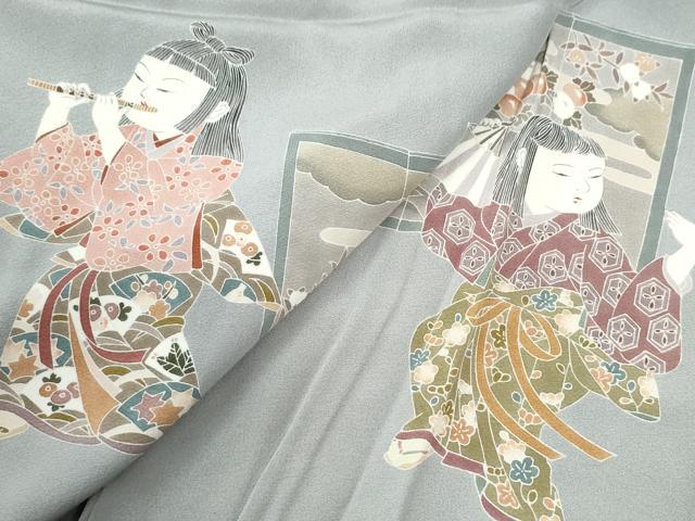 平和屋着物●豪華色留袖　友禅　作家物　屏風楽器人物文　ロング丈　正絹　逸品　CABK7492yc