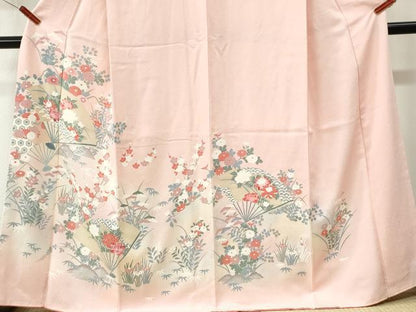 平和屋着物●訪問着　友禅　扇面草花文　暈し染め　正絹　逸品　未使用　CABK7494yc