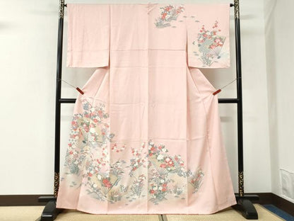 平和屋着物●訪問着　友禅　扇面草花文　暈し染め　正絹　逸品　未使用　CABK7494yc