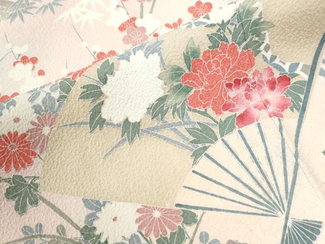 平和屋着物●訪問着　友禅　扇面草花文　暈し染め　正絹　逸品　未使用　CABK7494yc