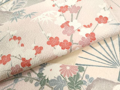 平和屋着物●訪問着　友禅　扇面草花文　暈し染め　正絹　逸品　未使用　CABK7494yc