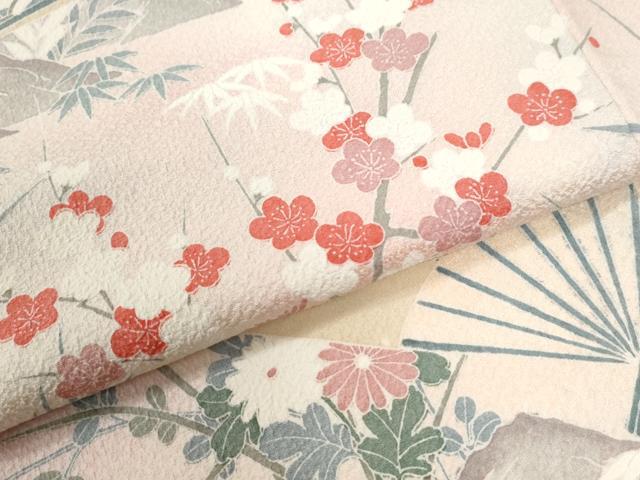 平和屋着物●訪問着　友禅　扇面草花文　暈し染め　正絹　逸品　未使用　CABK7494yc