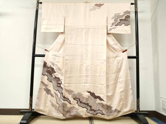 平和屋着物●訪問着　絞り　刺繍　竜田川花松文　金銀彩　正絹　逸品　CABK7498yc