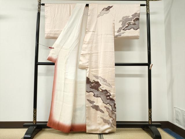 平和屋着物●訪問着　絞り　刺繍　竜田川花松文　金銀彩　正絹　逸品　CABK7498yc