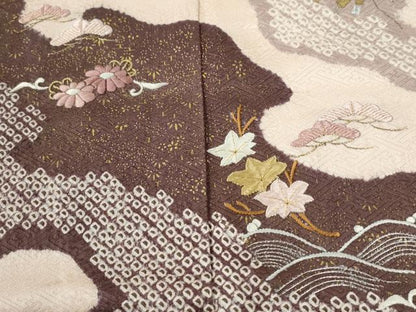 平和屋着物●訪問着　絞り　刺繍　竜田川花松文　金銀彩　正絹　逸品　CABK7498yc