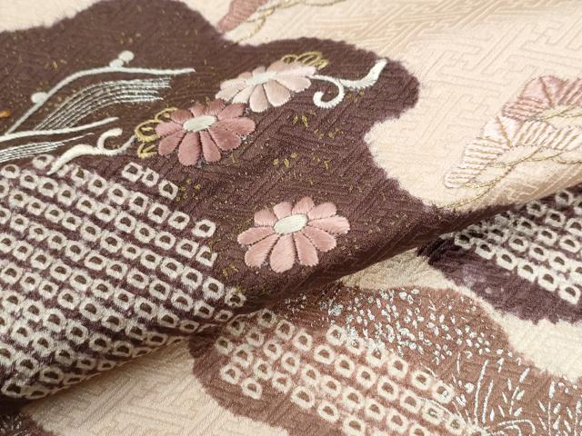 平和屋着物●訪問着　絞り　刺繍　竜田川花松文　金銀彩　正絹　逸品　CABK7498yc