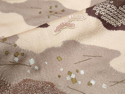 平和屋着物●訪問着　絞り　刺繍　竜田川花松文　金銀彩　正絹　逸品　CABK7498yc