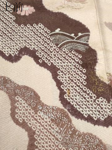 平和屋着物●訪問着　絞り　刺繍　竜田川花松文　金銀彩　正絹　逸品　CABK7498yc