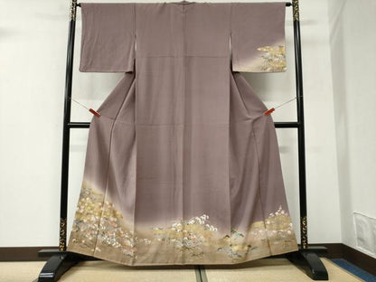 平和屋着物●訪問着　雲取り楓枝花文　暈し染め　金彩　正絹　逸品　CABK7499yc