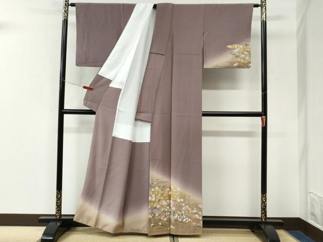 平和屋着物●訪問着　雲取り楓枝花文　暈し染め　金彩　正絹　逸品　CABK7499yc