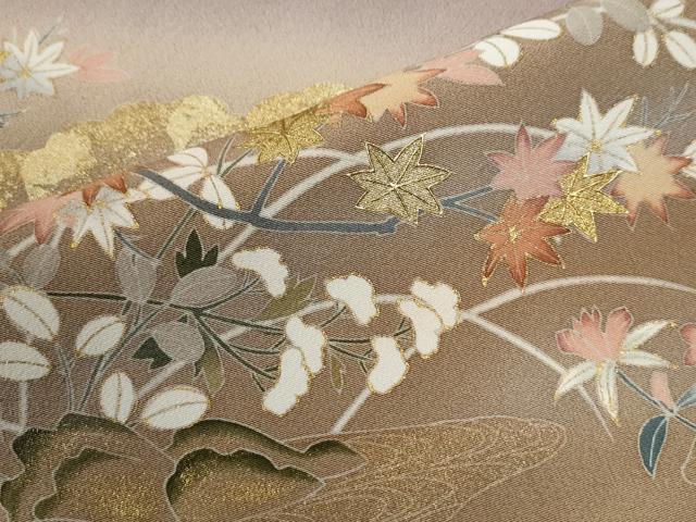 平和屋着物●訪問着　雲取り楓枝花文　暈し染め　金彩　正絹　逸品　CABK7499yc