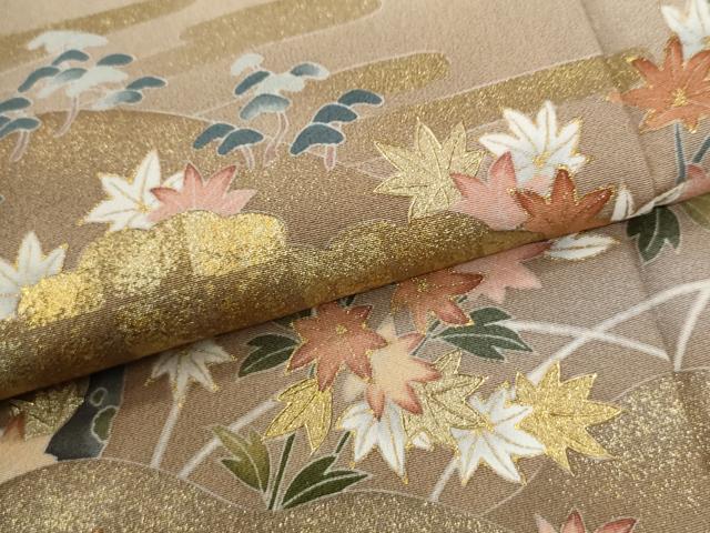 平和屋着物●訪問着　雲取り楓枝花文　暈し染め　金彩　正絹　逸品　CABK7499yc