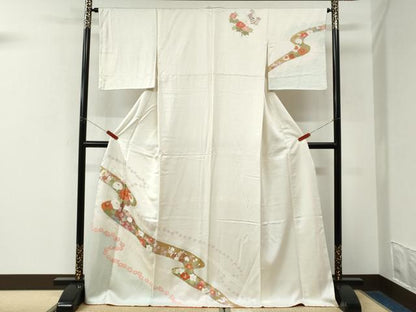 平和屋着物●訪問着　刺繍　菊花文　金彩　ロング丈　正絹　逸品　CABK7502yc