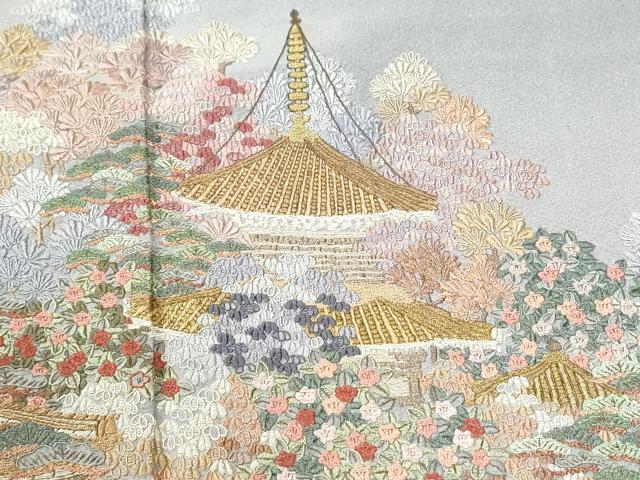 平和屋着物●豪華色留袖　駒刺繍　霞京風景文　暈し染め　正絹　逸品　CABK7504yc