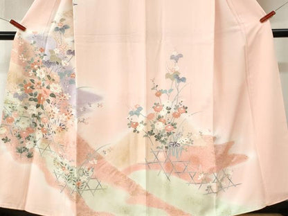 平和屋着物●訪問着　網目草花文　暈し染め　金彩　正絹　逸品　CABK7506yc