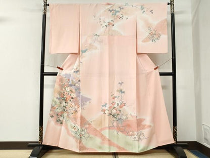 平和屋着物●訪問着　網目草花文　暈し染め　金彩　正絹　逸品　CABK7506yc