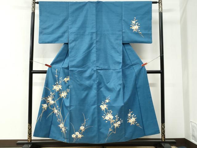 平和屋着物●訪問着　紬地　枝花文　正絹　逸品　CABK7508yc