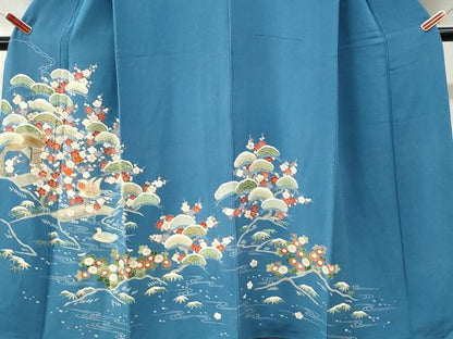 平和屋着物●訪問着　流水鴛鴦松竹梅花文　金彩　鬼しぼ縮緬　正絹　逸品　CABK7509yc