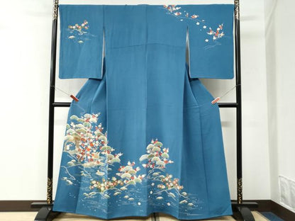 平和屋着物●訪問着　流水鴛鴦松竹梅花文　金彩　鬼しぼ縮緬　正絹　逸品　CABK7509yc