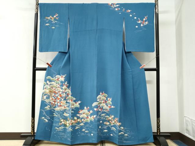 平和屋着物●訪問着　流水鴛鴦松竹梅花文　金彩　鬼しぼ縮緬　正絹　逸品　CABK7509yc