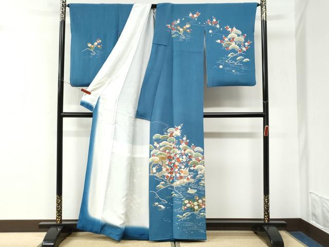 平和屋着物●訪問着　流水鴛鴦松竹梅花文　金彩　鬼しぼ縮緬　正絹　逸品　CABK7509yc