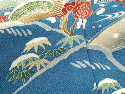 平和屋着物●訪問着　流水鴛鴦松竹梅花文　金彩　鬼しぼ縮緬　正絹　逸品　CABK7509yc