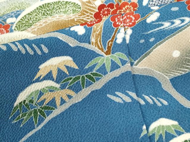 平和屋着物●訪問着　流水鴛鴦松竹梅花文　金彩　鬼しぼ縮緬　正絹　逸品　CABK7509yc