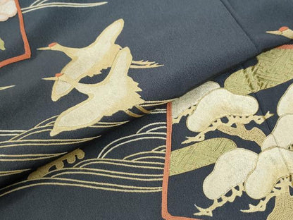 平和屋着物●中国三大刺繍　相良刺繍　総刺繍　色留袖　作家物　破れ色紙飛鶴立波花文　正絹　逸品　CABK7511yc