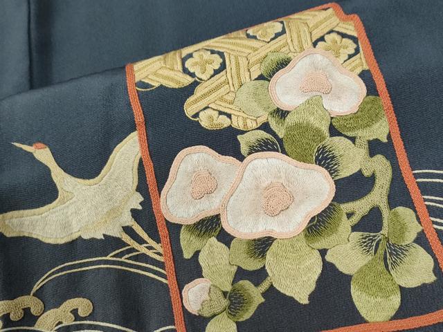 平和屋着物●中国三大刺繍　相良刺繍　総刺繍　色留袖　作家物　破れ色紙飛鶴立波花文　正絹　逸品　CABK7511yc