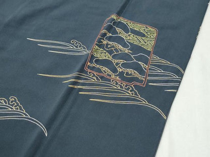 平和屋着物●中国三大刺繍　相良刺繍　総刺繍　色留袖　作家物　破れ色紙飛鶴立波花文　正絹　逸品　CABK7511yc