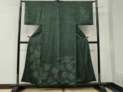 平和屋着物●訪問着　刺繍　地紋起こし　薔薇　金彩　正絹　逸品　CABK7513yc