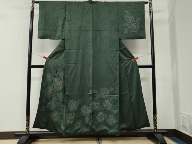 平和屋着物●訪問着　刺繍　地紋起こし　薔薇　金彩　正絹　逸品　CABK7513yc