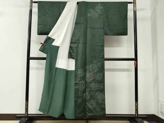 平和屋着物●訪問着　刺繍　地紋起こし　薔薇　金彩　正絹　逸品　CABK7513yc