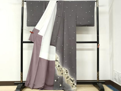平和屋着物●訪問着　流水枝梅文　暈し染め　金彩　正絹　逸品　未使用　CABK7514yc
