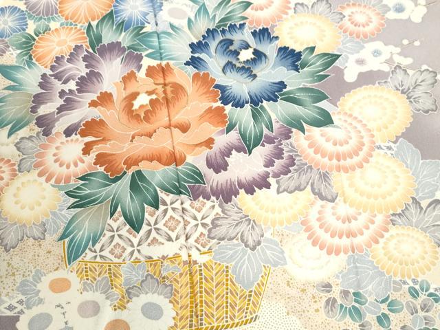 平和屋着物●色留訪問着　牡丹花籠文　暈し染め　金彩　正絹　逸品　CABK7517yc