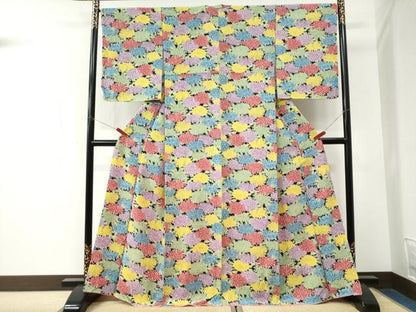 平和屋着物●上質な小紋　菊尽くし　黒地　正絹　逸品　未使用　CABK7524yc
