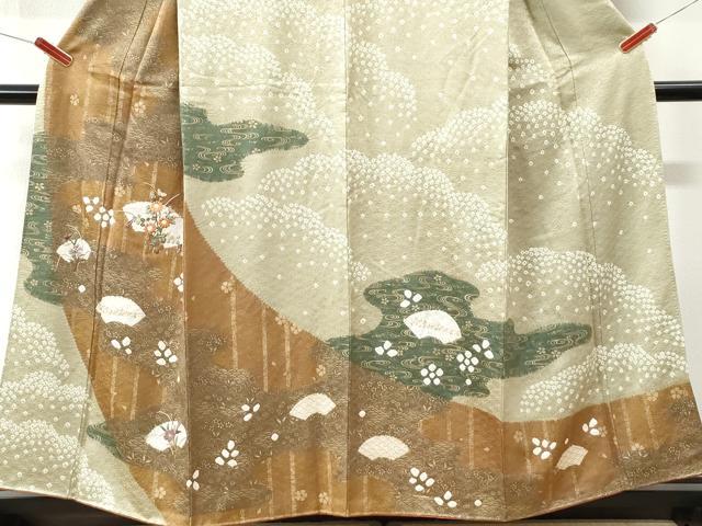 平和屋着物●訪問着　刺繍　地紙草花文　金彩　正絹　逸品　CABK7525yc