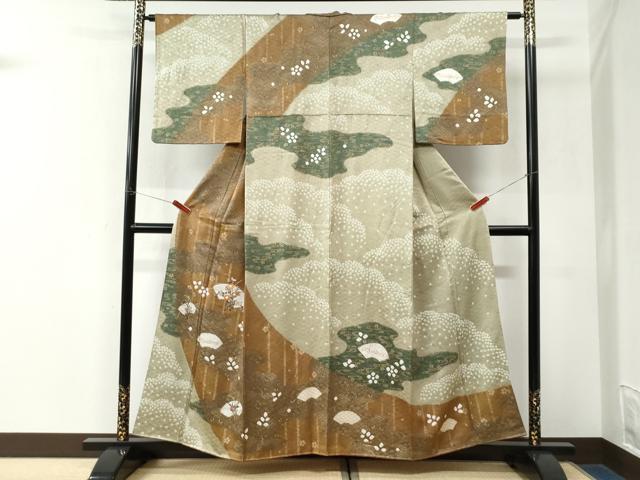 平和屋着物●訪問着　刺繍　地紙草花文　金彩　正絹　逸品　CABK7525yc