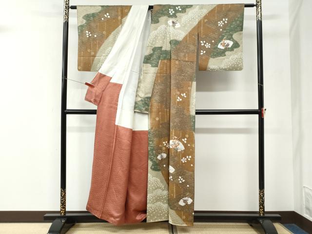 平和屋着物●訪問着　刺繍　地紙草花文　金彩　正絹　逸品　CABK7525yc
