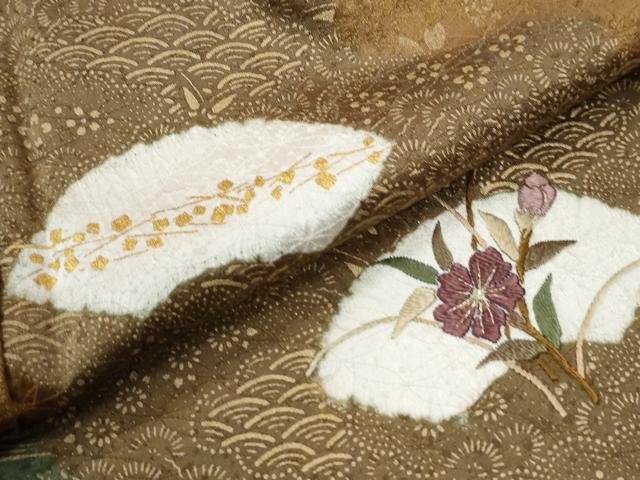 平和屋着物●訪問着　刺繍　地紙草花文　金彩　正絹　逸品　CABK7525yc
