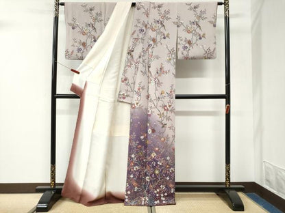 平和屋着物●訪問着　休み鳥更紗枝花文　暈し染め　鬼しぼ縮緬　正絹　逸品　CABK7532yc