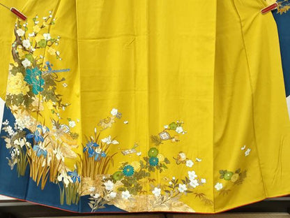 平和屋着物●豪華振袖　駒刺繍　横笛宝尽くし牡丹花文　ラメ糸　金彩　正絹　逸品　CABK7535yc