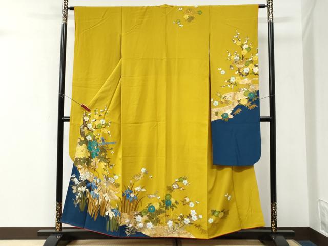 平和屋着物●豪華振袖　駒刺繍　横笛宝尽くし牡丹花文　ラメ糸　金彩　正絹　逸品　CABK7535yc