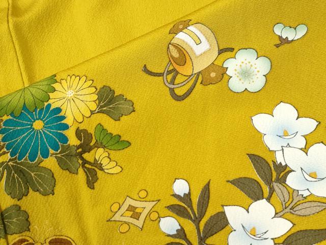 平和屋着物●豪華振袖　駒刺繍　横笛宝尽くし牡丹花文　ラメ糸　金彩　正絹　逸品　CABK7535yc