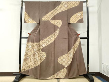 平和屋着物●訪問着　駒刺繍　雪輪松葉青海波双鶴花文　金彩　ますいわ屋扱い　正絹　逸品　未使用　CABK7538yc