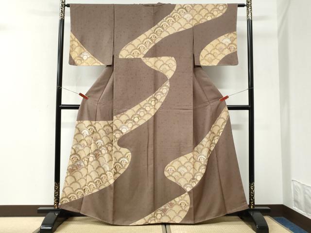 平和屋着物●訪問着　駒刺繍　雪輪松葉青海波双鶴花文　金彩　ますいわ屋扱い　正絹　逸品　未使用　CABK7538yc